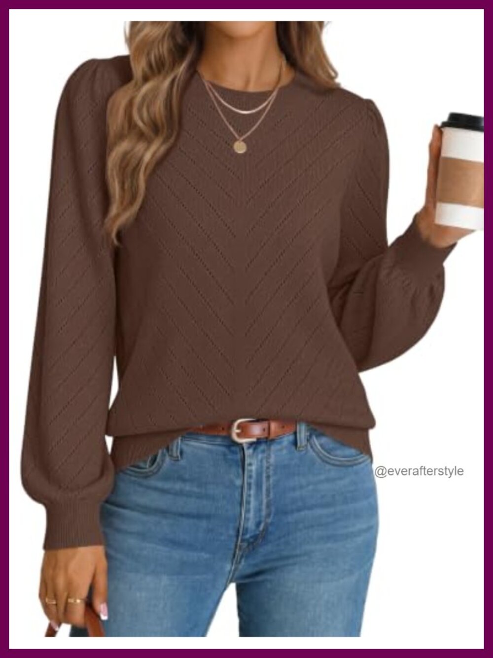 MEROKEETY Women's Lightweight Eyelet Pullover Sweater Puff Sleeve